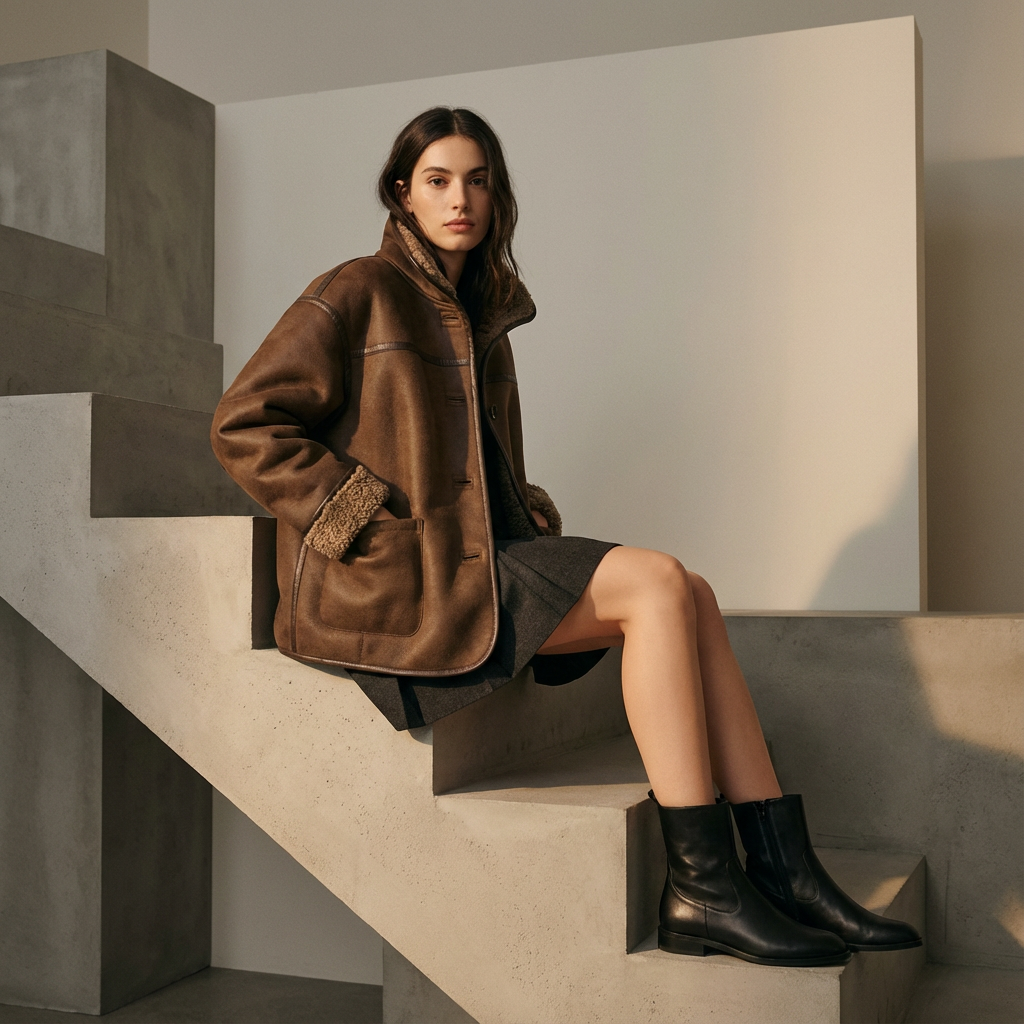 Manteau d'hiver double face Dura | Fausse fourrure marron réversible, style vintage américain