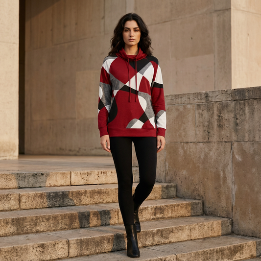 Sweat à Capuche Femme Virella | Imprimé Géométrique, Col Bénitier