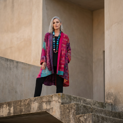 Cardigan Ouvert Femme Aurex | Imprimé Patchwork, Silhouette Décontractée