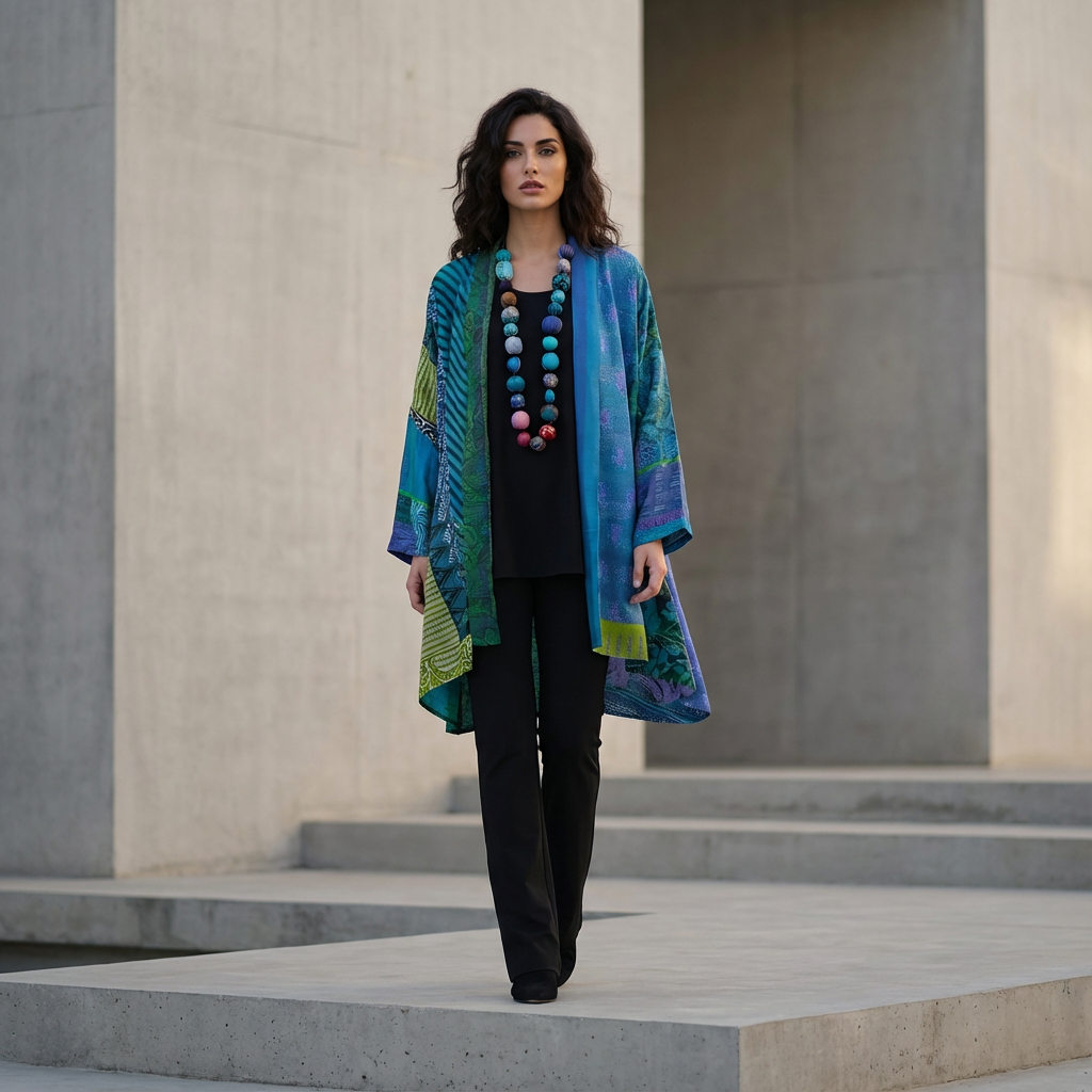 Cardigan Ouvert Femme Aurex | Imprimé Patchwork, Silhouette Décontractée