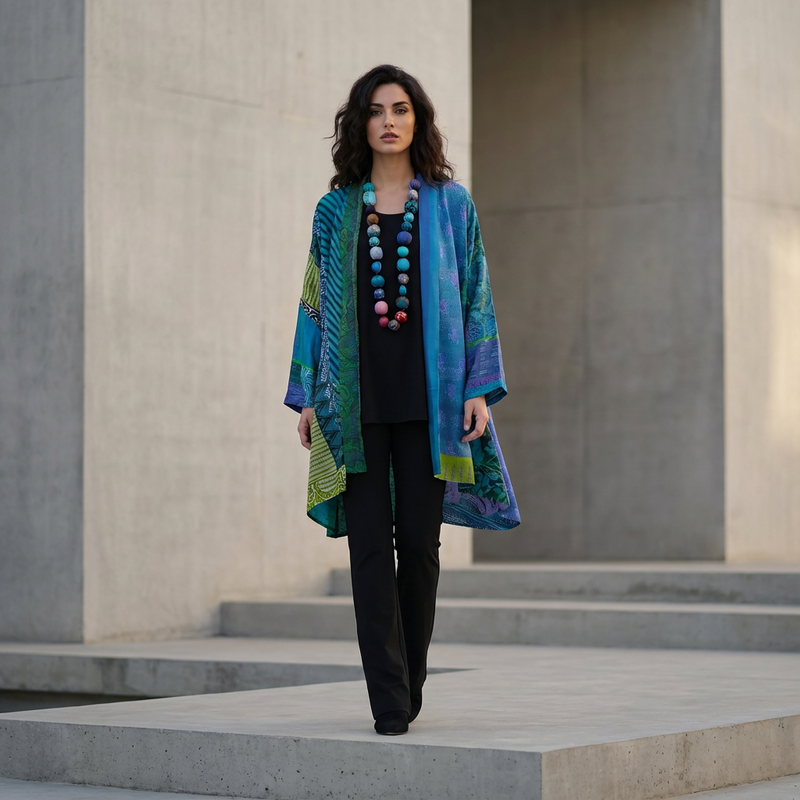 Cardigan Ouvert Femme Aurex | Imprimé Patchwork, Silhouette Décontractée