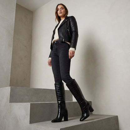 Bottes à talons hauts pour femmes Tessa | Texture croco, luxe moderne