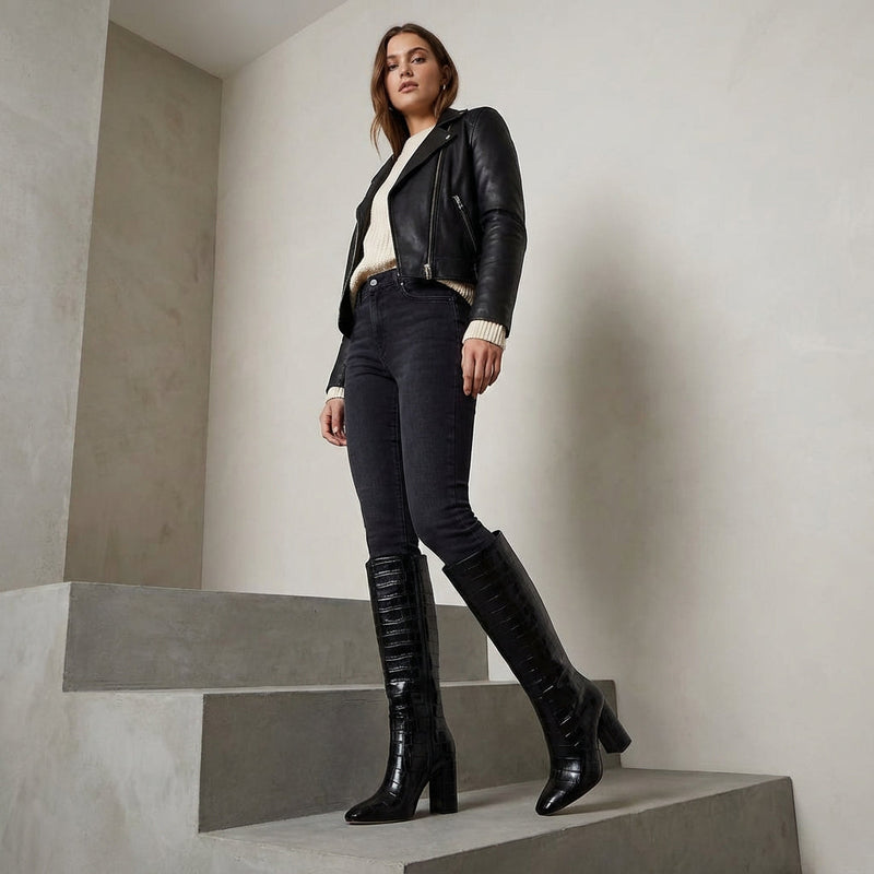 Bottes à talons hauts pour femmes Tessa | Texture croco, luxe moderne