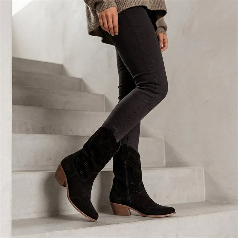 Bottes Western pour Femme Charlotte | Design Perforé d'Hiver, Chaleur Stylée