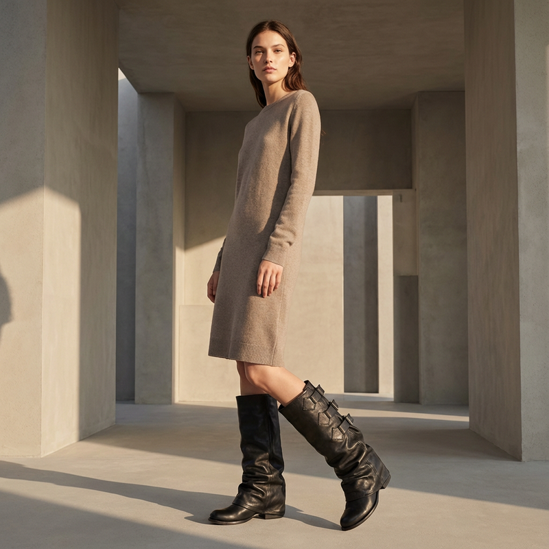 Bottes mi-mollet noires Gina pour femmes | Cuir véritable, mode décontractée