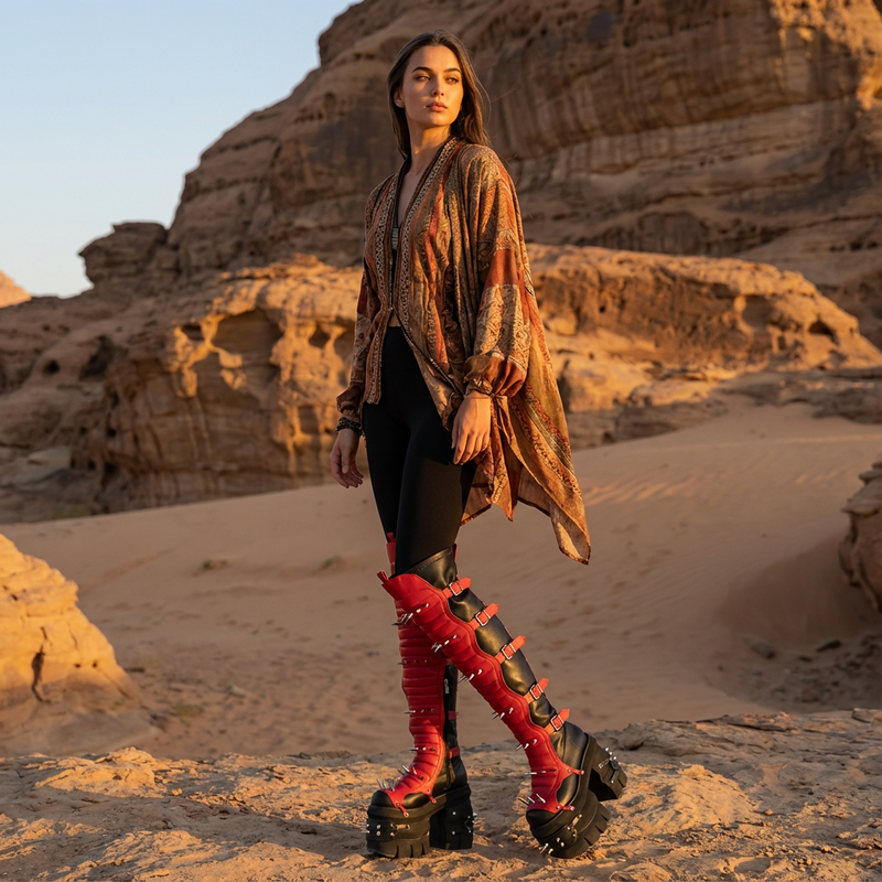 Bottes montantes punk Tank pour femmes | Design à rivets, cuir synthétique