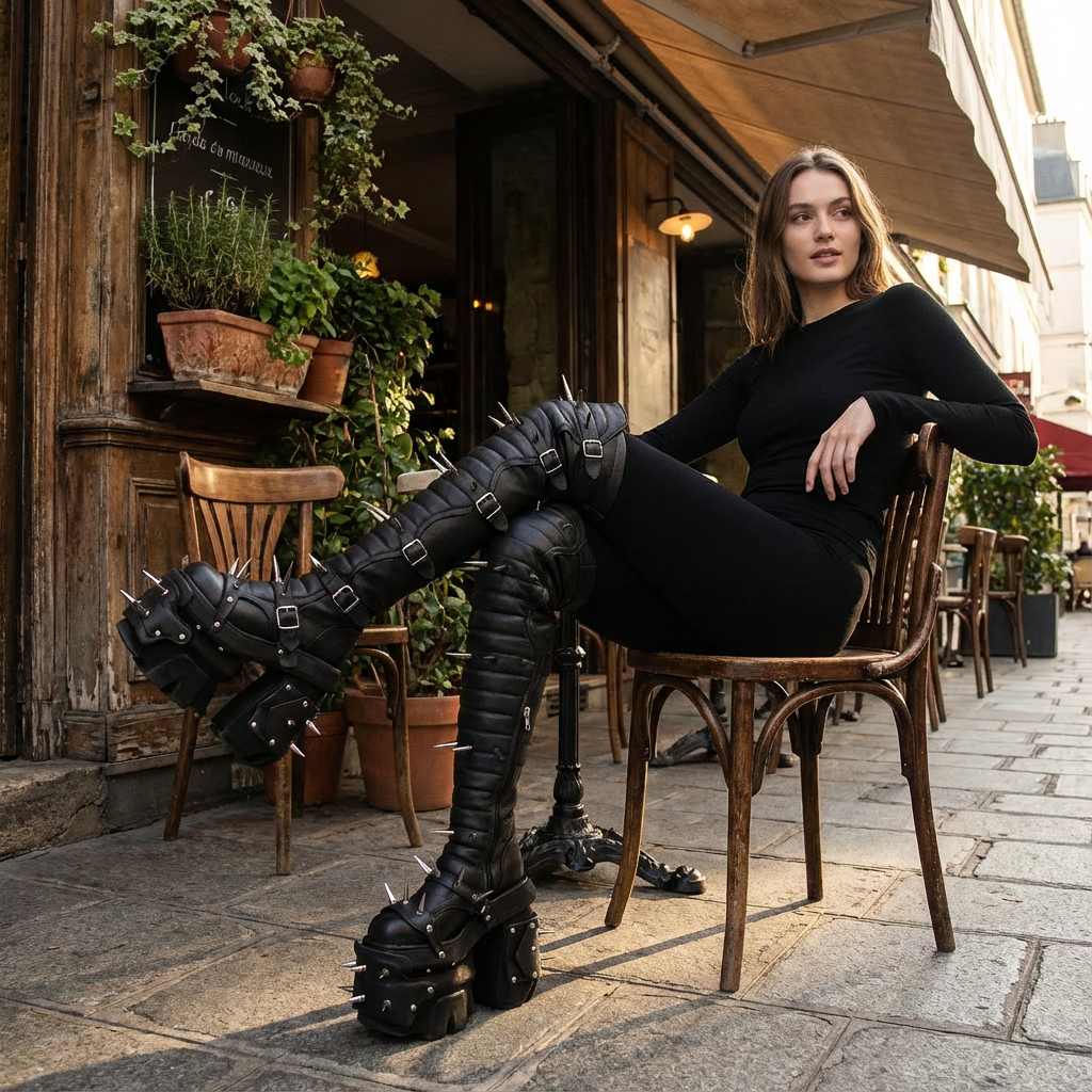 Bottes montantes punk Tank pour femmes | Design à rivets, cuir synthétique