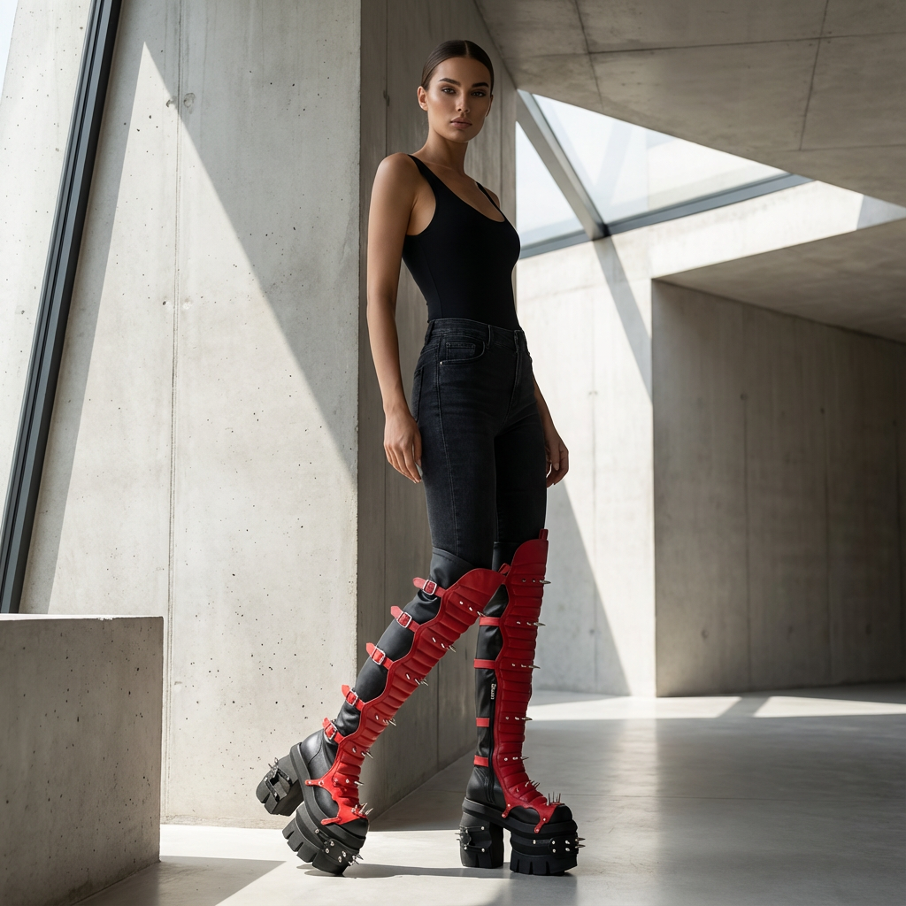Bottes montantes punk Tank pour femmes | Design à rivets, cuir synthétique