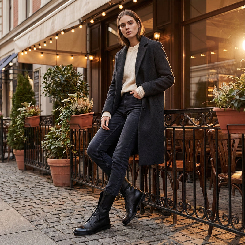 Bottes Mi-Mollet à Lacets pour Femme Jade | Semelle Plate, Look Cuir Intemporel