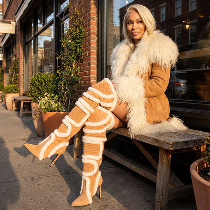 Botas por Encima de la Rodilla Penny para Mujeres | Tacón de Púas de Felpa, Moda Otoño Invierno