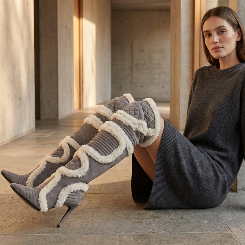 Botas por Encima de la Rodilla Penny para Mujeres | Tacón de Púas de Felpa, Moda Otoño Invierno