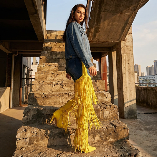 Bottes hautes pour femmes Eleni | Bout pointu, design à franges