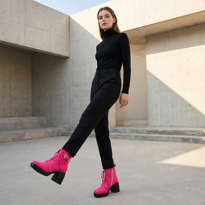 Bottes Courtes à Plateforme Femme Liora | Détail Lacets, Talon Bloc Épais