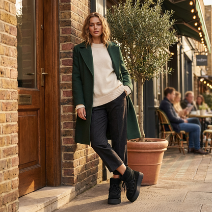 Bottes de neige noires pour femmes Bella | Cuir de vache, chaudes et élégantes