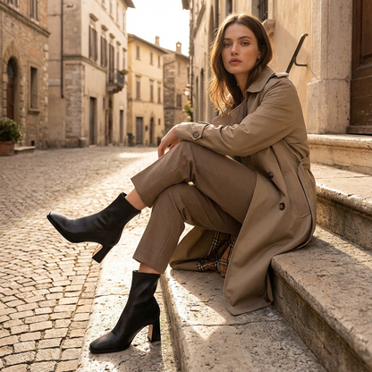 Bottes Courtes à Bout Carré Femme Vespera | Talon Bloc Sculpté, Fermeture Éclair au Dos