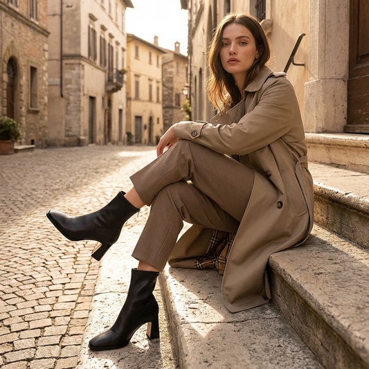 Bottes Courtes à Bout Carré Femme Vespera | Talon Bloc Sculpté, Fermeture Éclair au Dos