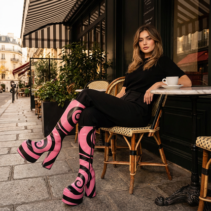 Bottes montantes Pika pour femmes | Talon haut épais, design bicolore