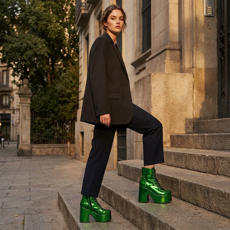 Bottes punk noires Tina pour femmes | Semelle épaisse, design à lacets