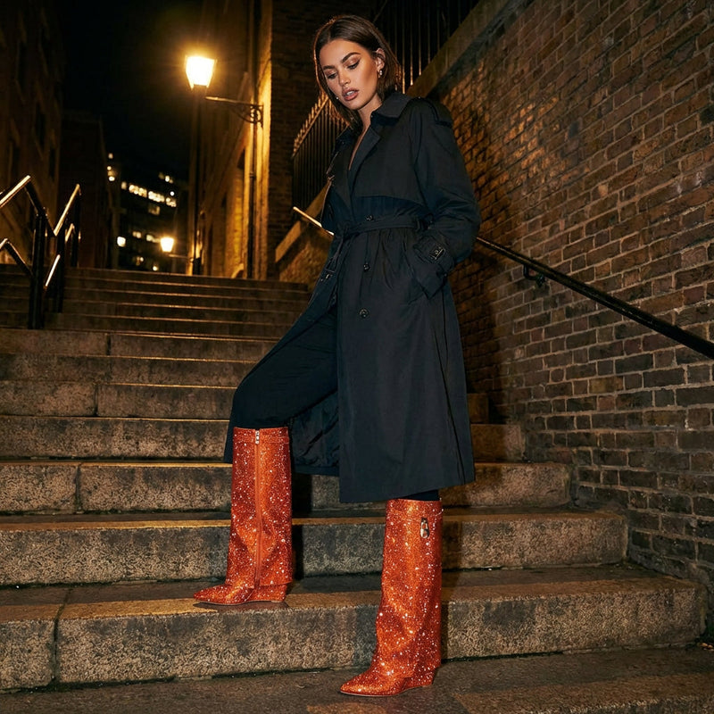 Bottes montantes pour femmes Rina | Ornements en strass, finition scintillante
