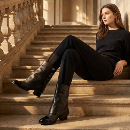Bottines à talons épais pour femmes Ava | Cuir de peau de vache, design color-block