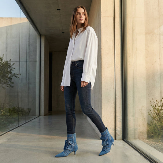 Bottines courtes pour femmes Pina | Denim délavé, bout pointu