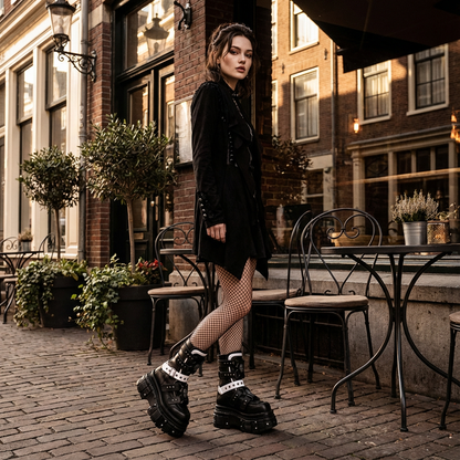 Bottes moto punk pour femmes | Semelle épaisse, design à boucle de ceinture