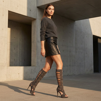 Bottes à talons hauts élégantes pour femmes | Design ajouré, élégantes
