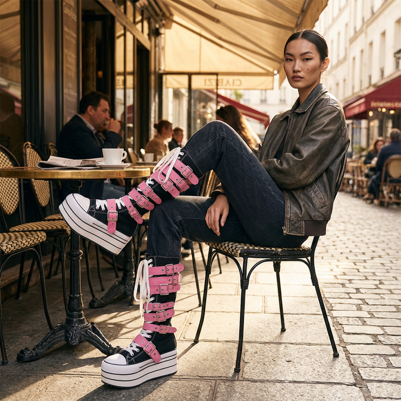 Bottes en toile Rita pour femmes | Semelle épaisse, boucle à rivets