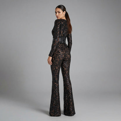 Combinaison Femme Pine | Superposition en Dentelle Florale, Jambes Évasées