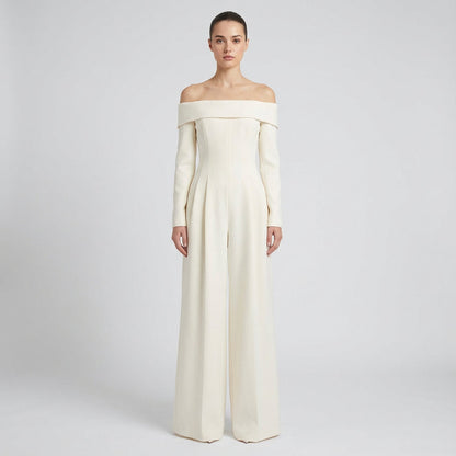 Combinaison pour femme Viola | Encolure épaules dénudées plissée, silhouette jambe large