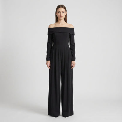 Combinaison pour femme Viola | Encolure épaules dénudées plissée, silhouette jambe large