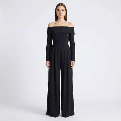 Combinaison pour femme Viola | Encolure épaules dénudées plissée, silhouette jambe large