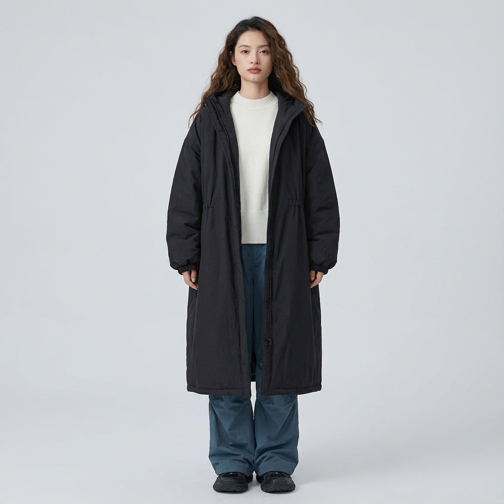 Manteau long pour femme Ember | Design à capuche, fermeture éclair devant