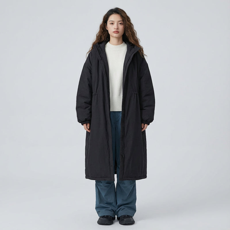 Manteau long pour femme Ember | Design à capuche, fermeture éclair devant