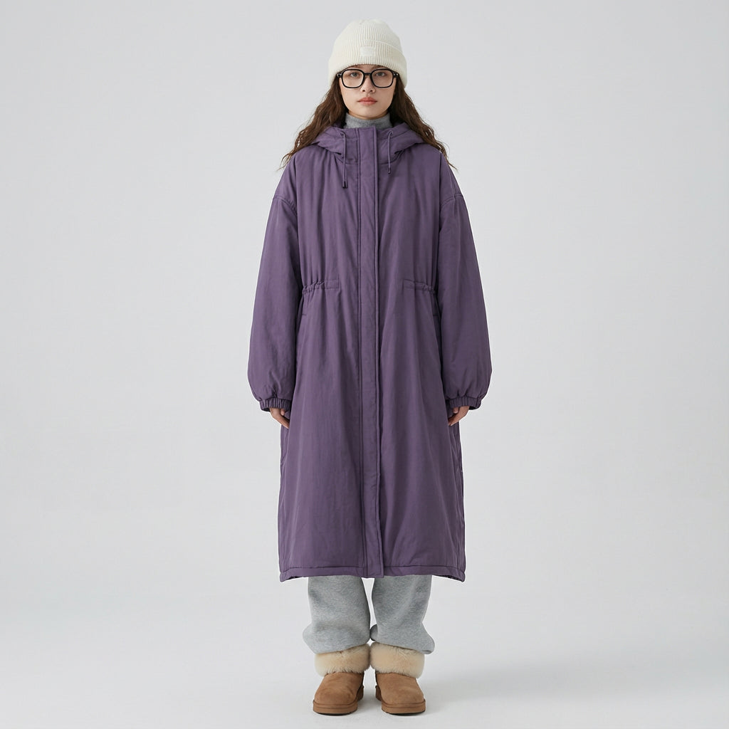 Manteau long pour femme Ember | Design à capuche, fermeture éclair devant