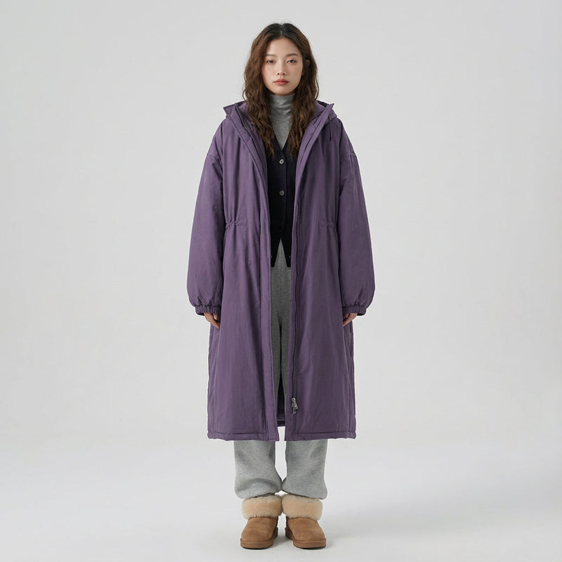 Manteau long pour femme Ember | Design à capuche, fermeture éclair devant