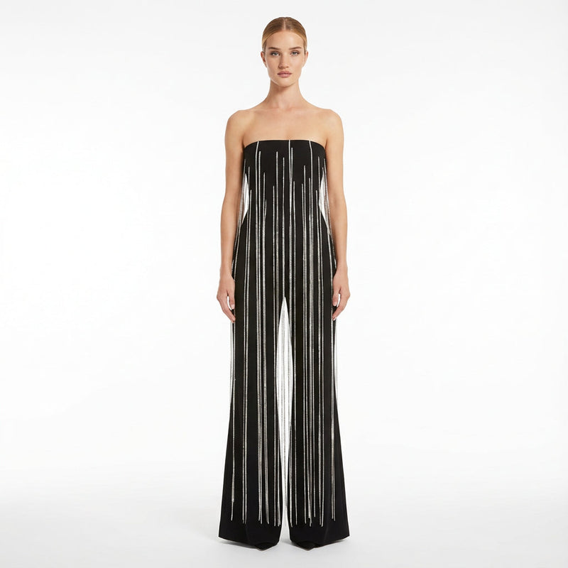 Estelle Women's Strapless Jumpsuit | Polyester, Crystal Chain Detail