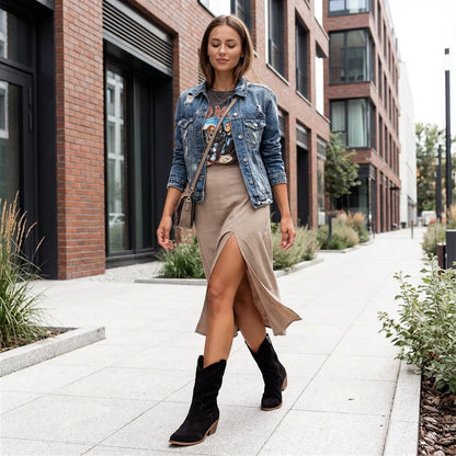 Bottes Western pour Femme Charlotte | Design Perforé d'Hiver, Chaleur Stylée