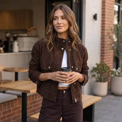 Elena Women’s Bomber Jacket | Cropped Length, Stand Collar