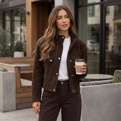 Elena Women’s Bomber Jacket | Cropped Length, Stand Collar