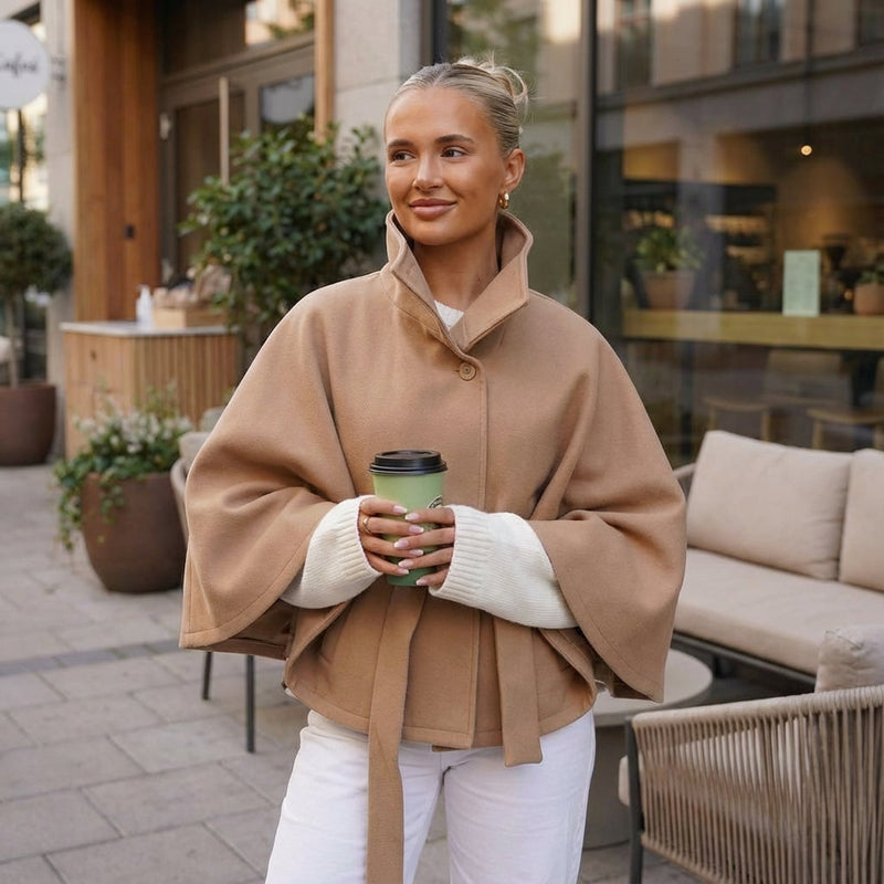 Willow Elowen Women’s High-Neck Cape Jacket | Belted Waist, Cape Silhouette