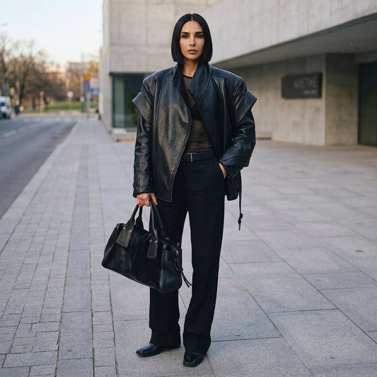 Veste en cuir vegan pour femmes Nadia | Croisée, ceinture à nouer à la taille