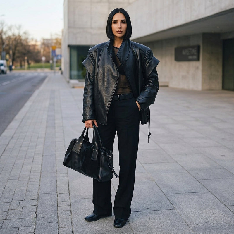 Veste en cuir vegan pour femmes Nadia | Croisée, ceinture à nouer à la taille