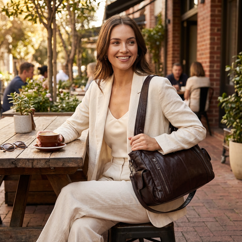 Sac fourre-tout à épaule pour femmes Arden | Double fermeture éclair avant, silhouette structurée