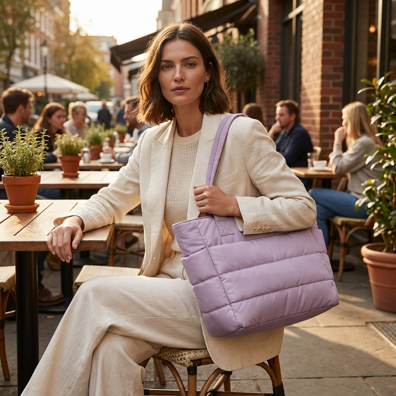 Bolso tote acolchado para mujer Luma | Nailon acolchado, Bolsillos laterales