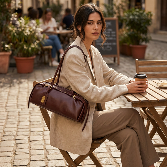 Bolso de hombro para mujer Camila | Forma cilíndrica, Detalles de correa con hebilla