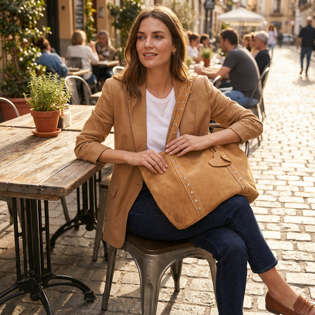 Sac fourre-tout pour femmes Aurelia | Bandoulières cloutées, breloque en forme de cœur