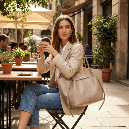 Bolso Tote Comprador para Mujeres Marielle | Silueta Ancha, Detalle de Cierre Giratorio