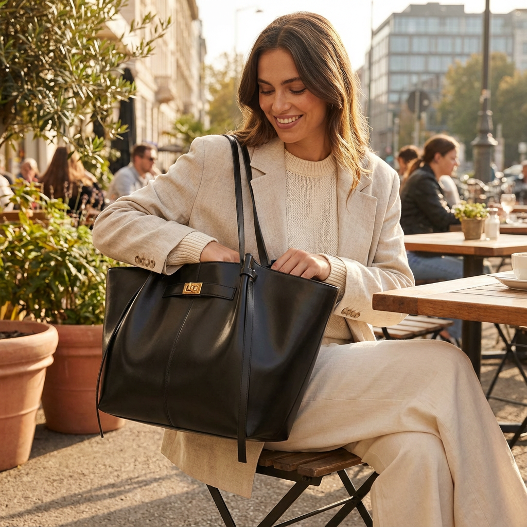 Bolso Tote Comprador para Mujeres Marielle | Silueta Ancha, Detalle de Cierre Giratorio