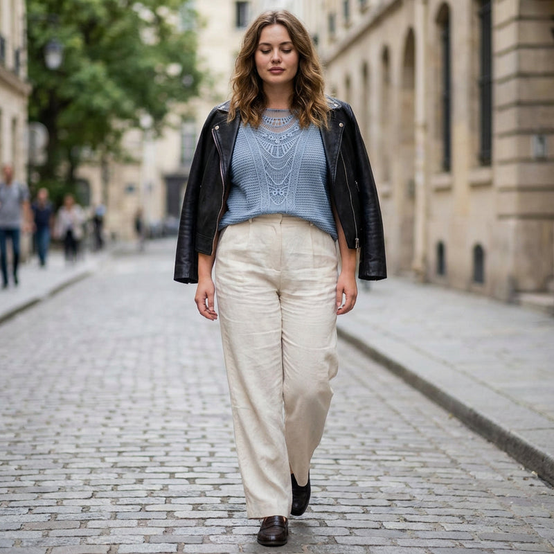 Top de Encaje para Mujer Ella | Panel Frontal de Encaje, Mangas Cortas